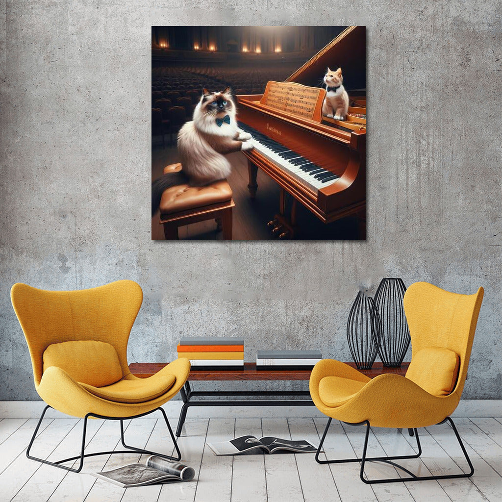 Burmese Cat: Symphony on the Grand Piano in the Concert Hall