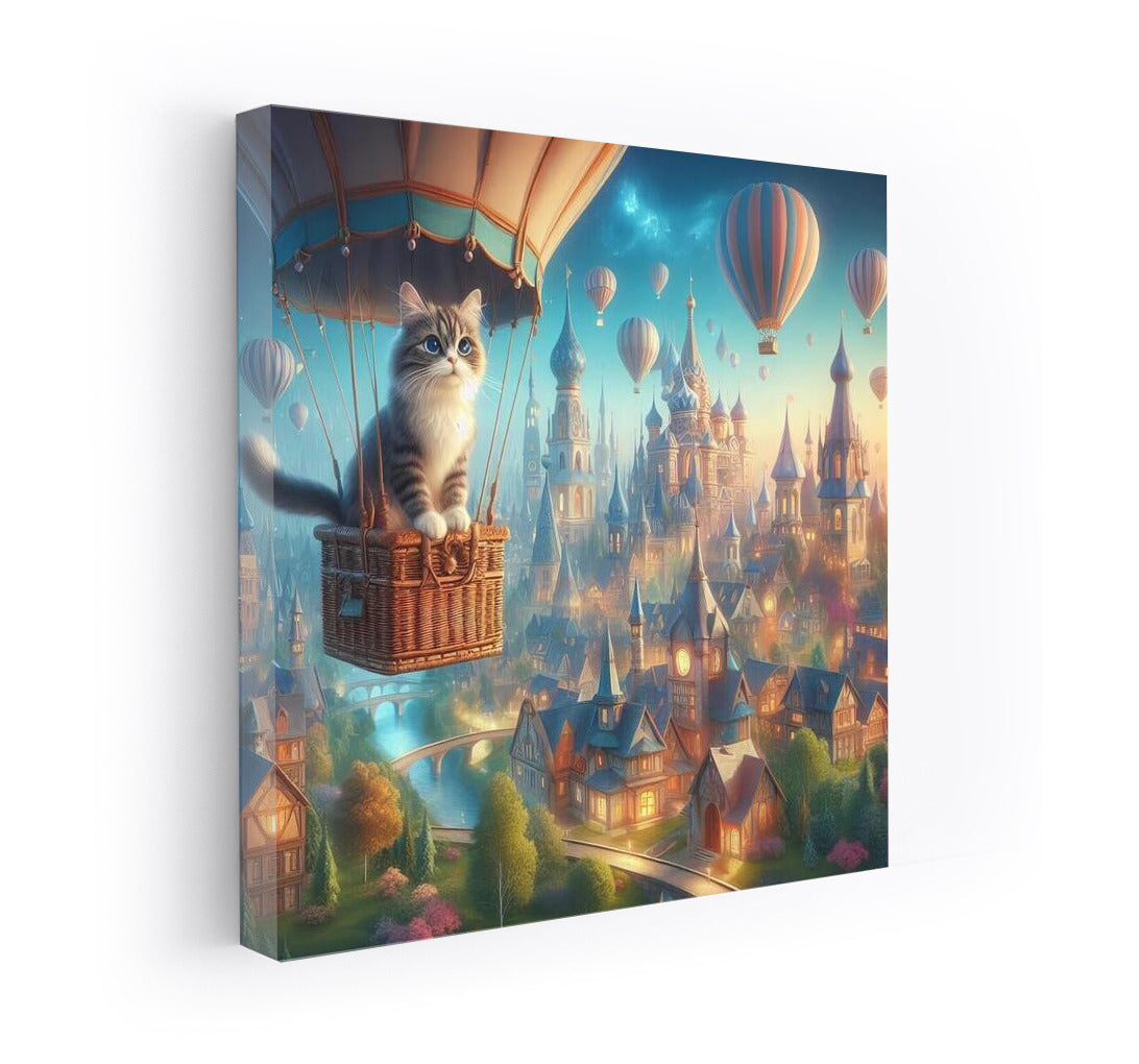 Burmese Cat in a Hot Air Balloon Over a Fairytale City: A Surreal Journey