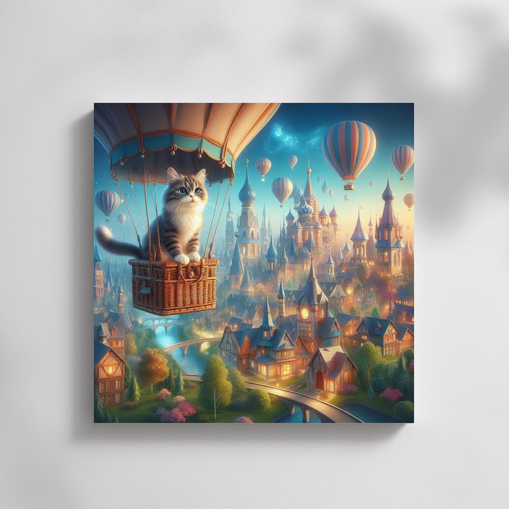 Burmese Cat in a Hot Air Balloon Over a Fairytale City: A Surreal Journey