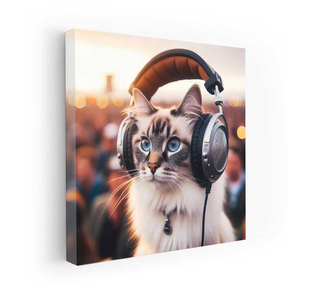 Burmese Cat Wears Stylish Headphones at Music Festival