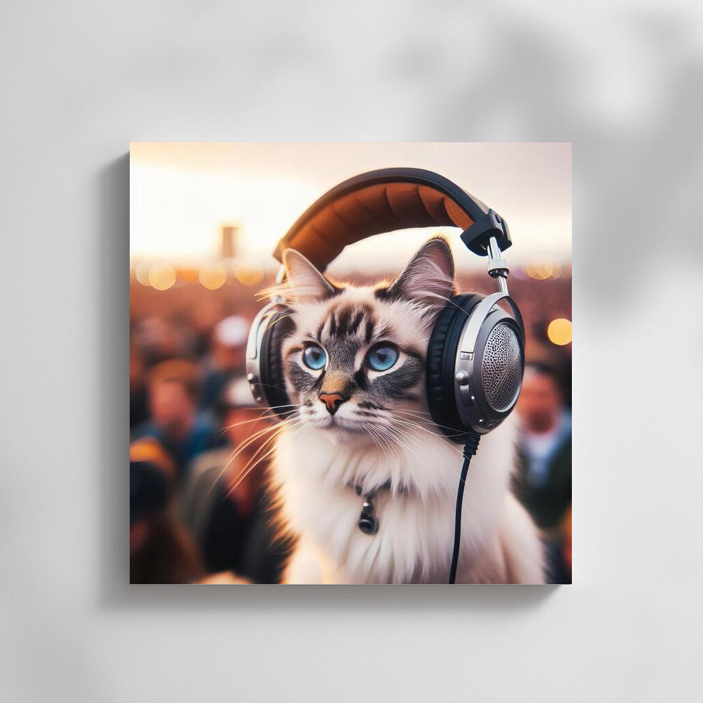 Burmese Cat Wears Stylish Headphones at Music Festival