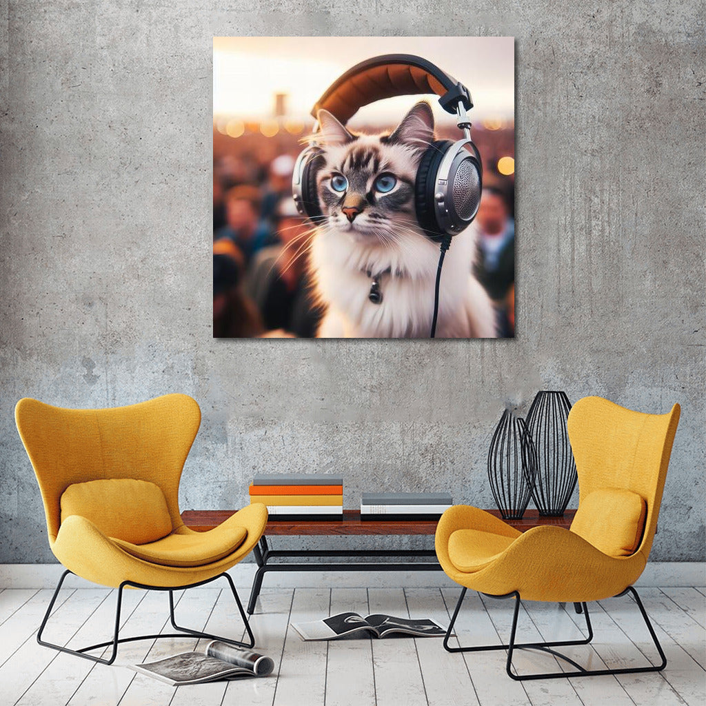 Burmese Cat Wears Stylish Headphones at Music Festival