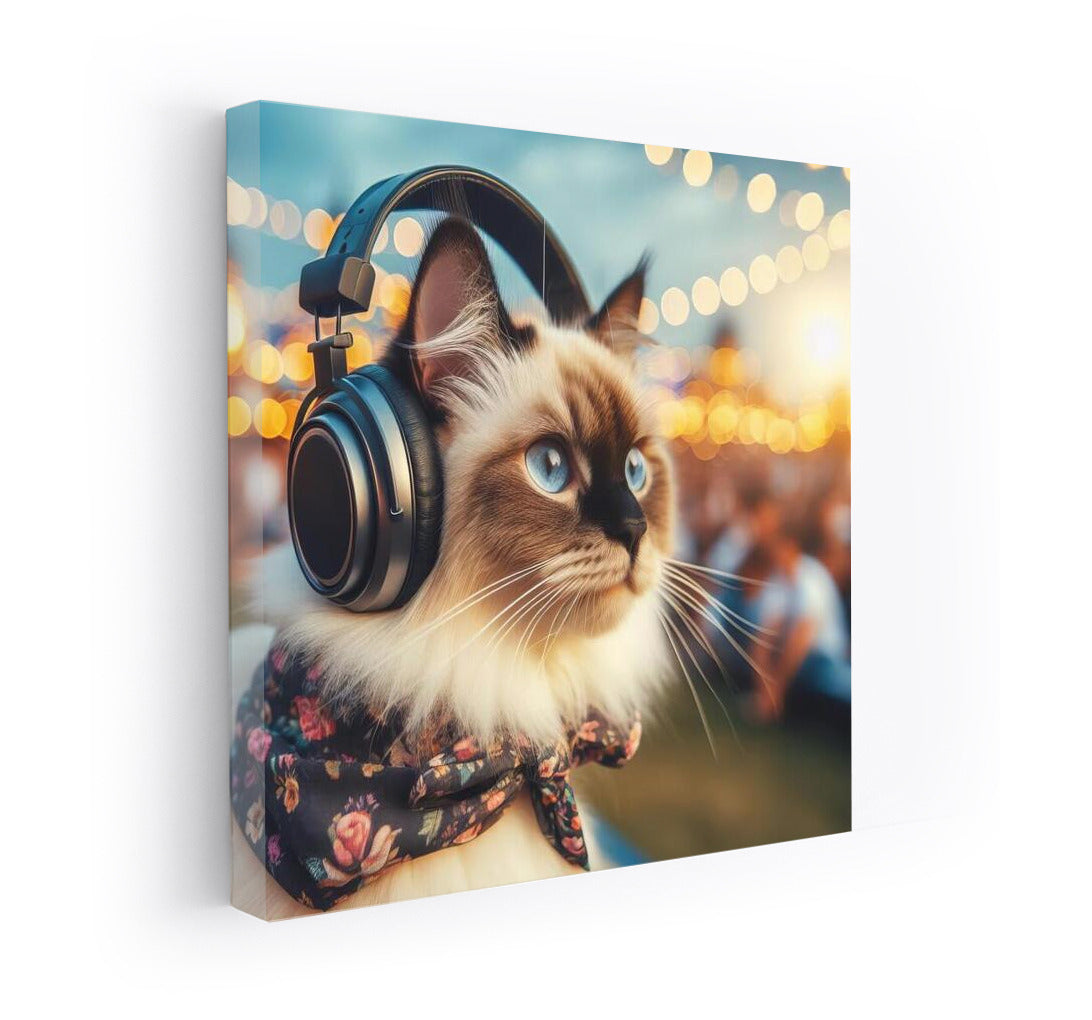 Burmese Cat Wears Headphones at Music Festival: Style for Music Lovers