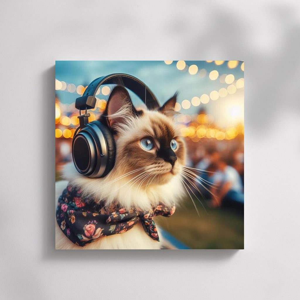 Burmese Cat Wears Headphones at Music Festival: Style for Music Lovers