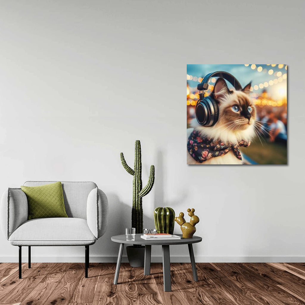 Burmese Cat Wears Headphones at Music Festival: Style for Music Lovers