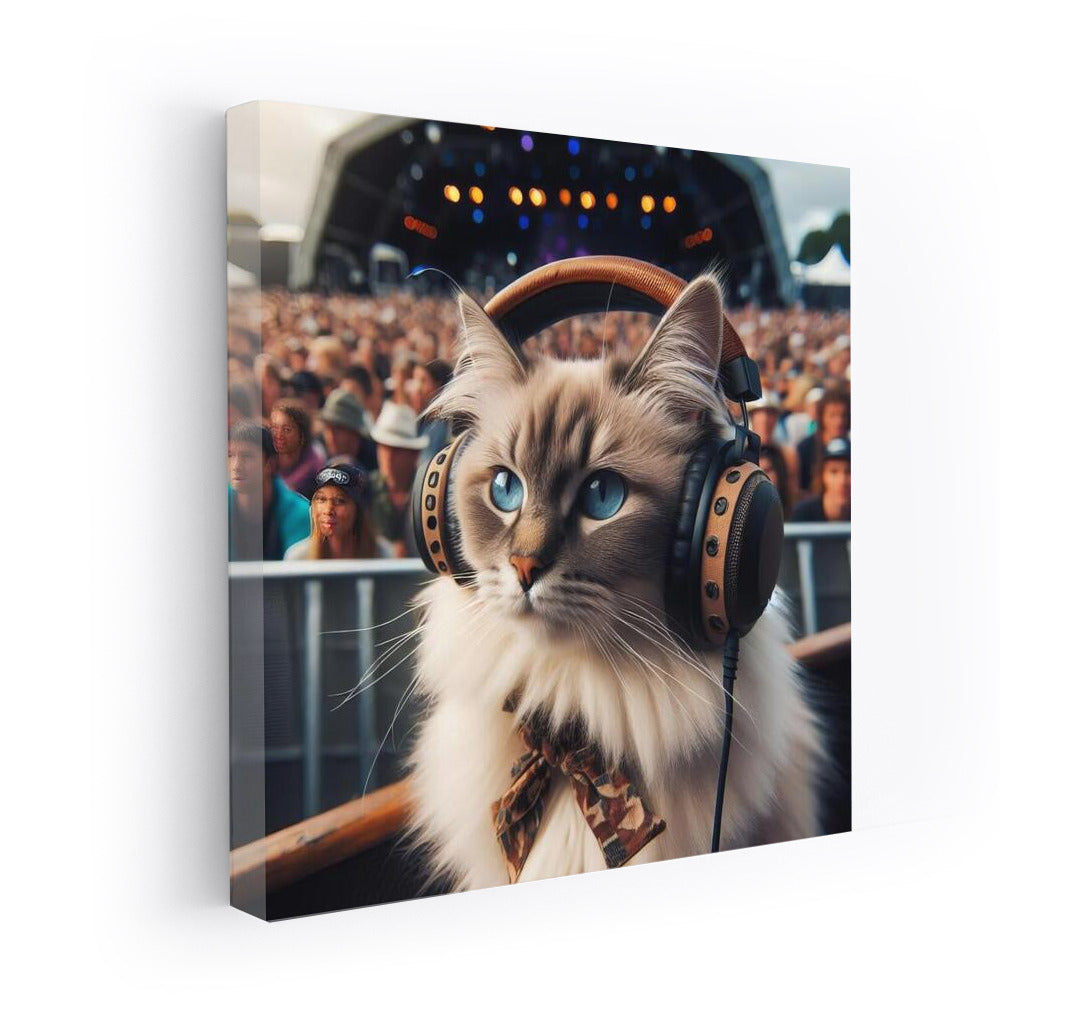 Burmese Cat Wearing Headphones at Music Festival