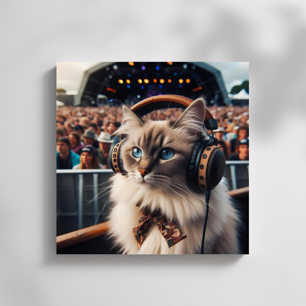 Burmese Cat Wearing Headphones at Music Festival