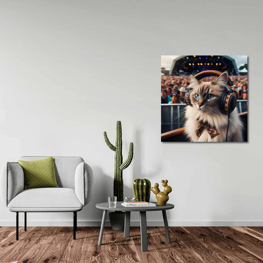 Burmese Cat Wearing Headphones at Music Festival