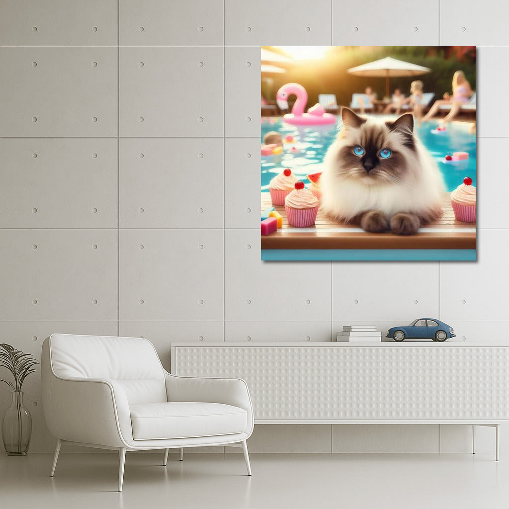 Birman Cat at Pool Party: Joy and Comfort