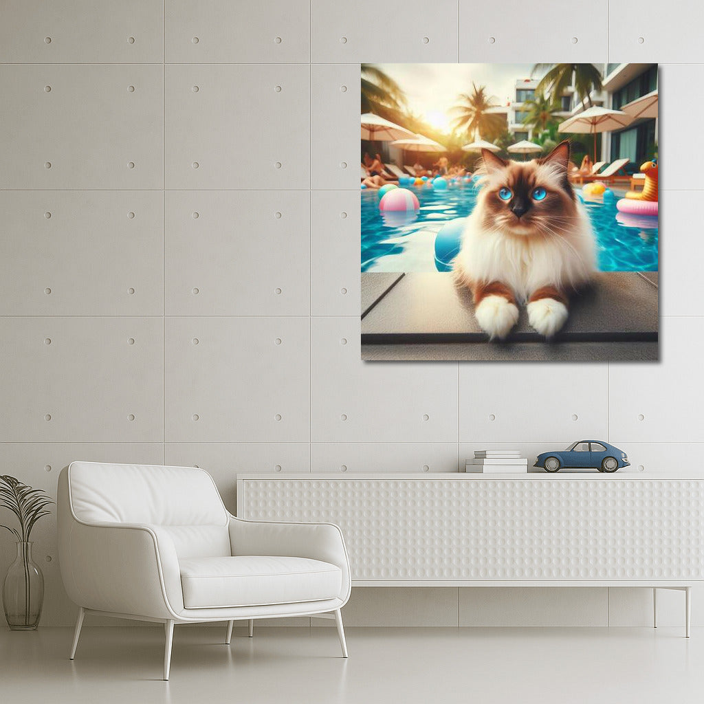 Burmese Cat by the Pool: Elegance and Style