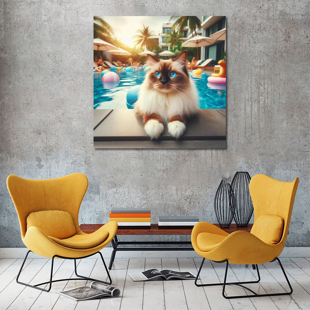 Burmese Cat by the Pool: Elegance and Style