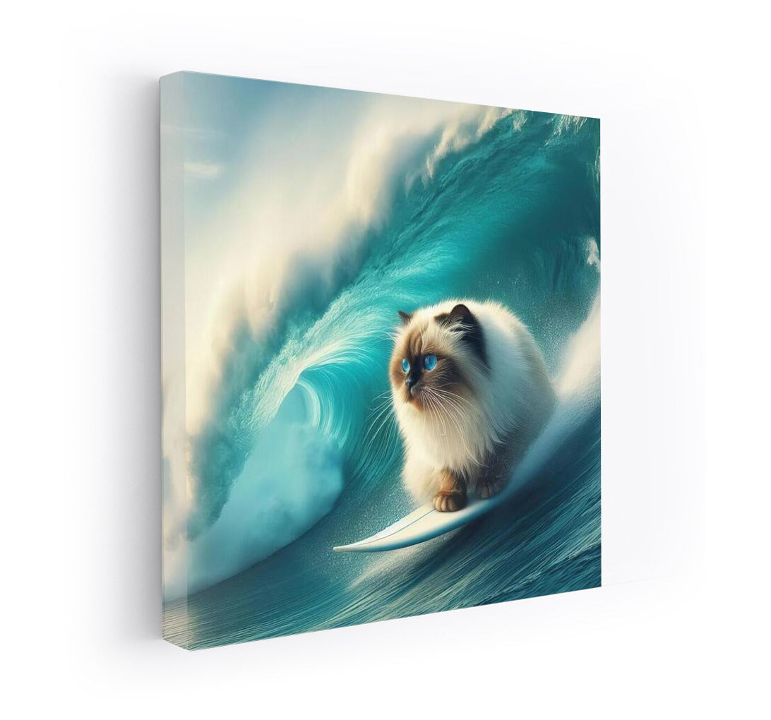 Burmese Cat Rides Giant Wave: Surfing Adventures
