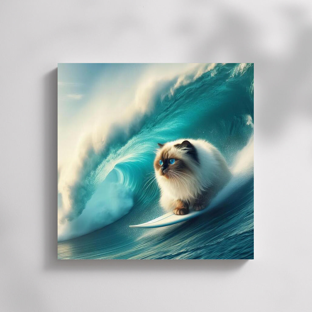 Burmese Cat Rides Giant Wave: Surfing Adventures
