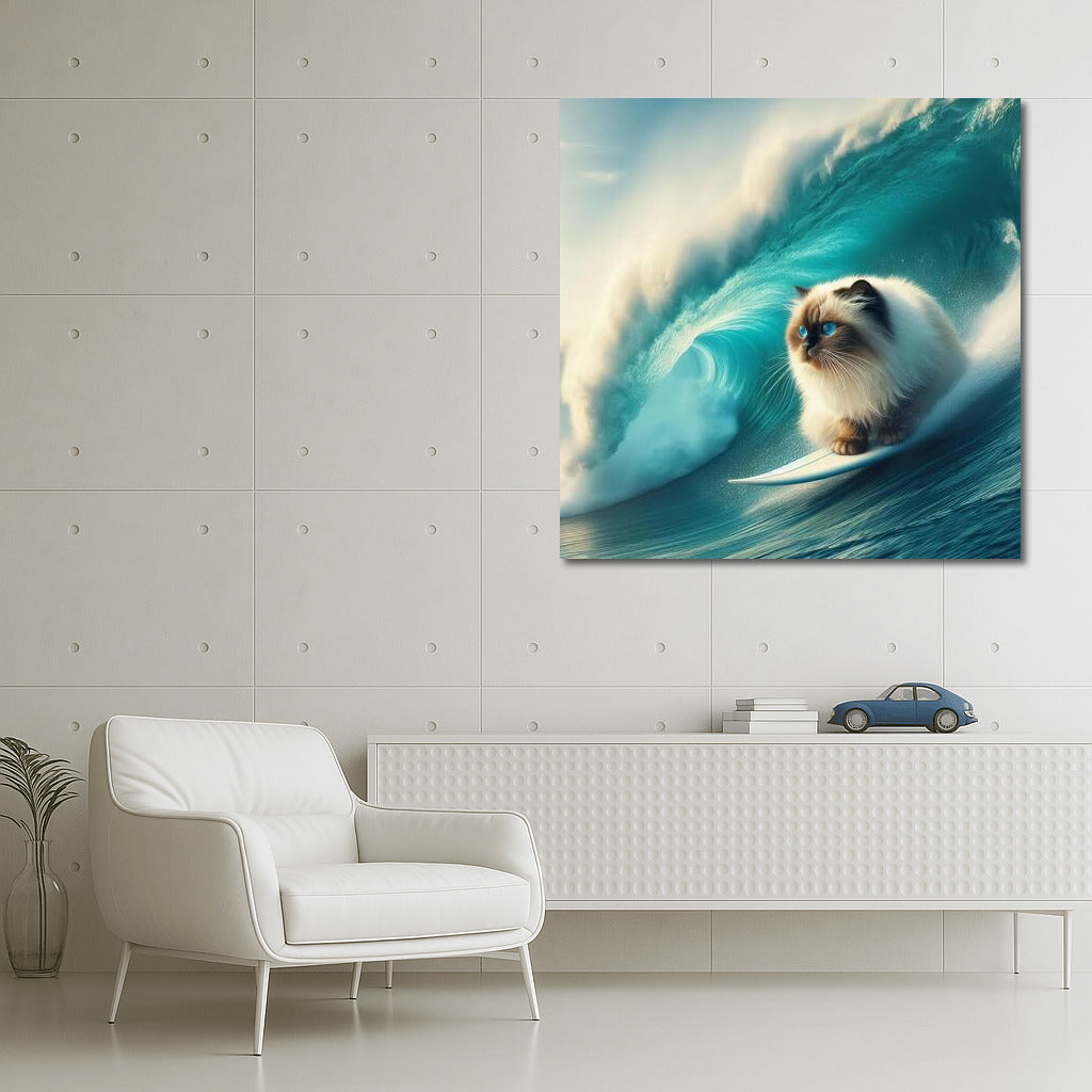 Burmese Cat Rides Giant Wave: Surfing Adventures