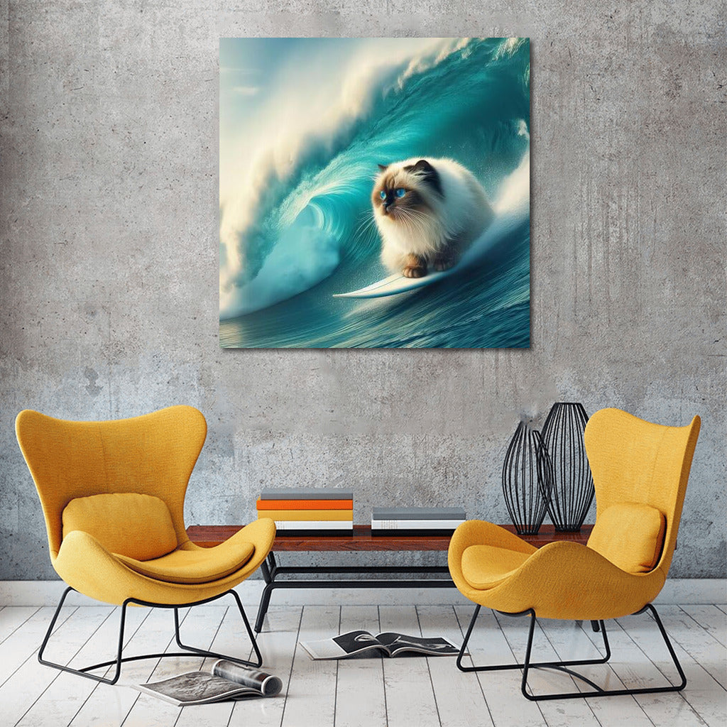 Burmese Cat Rides Giant Wave: Surfing Adventures