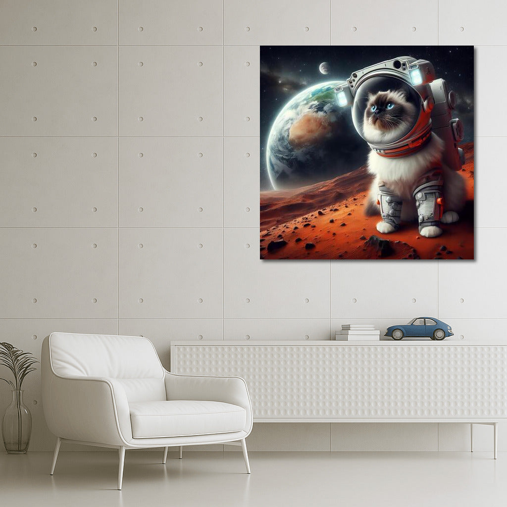 Burmese Cat Astronaut on Mars: A Cosmic View of Earth