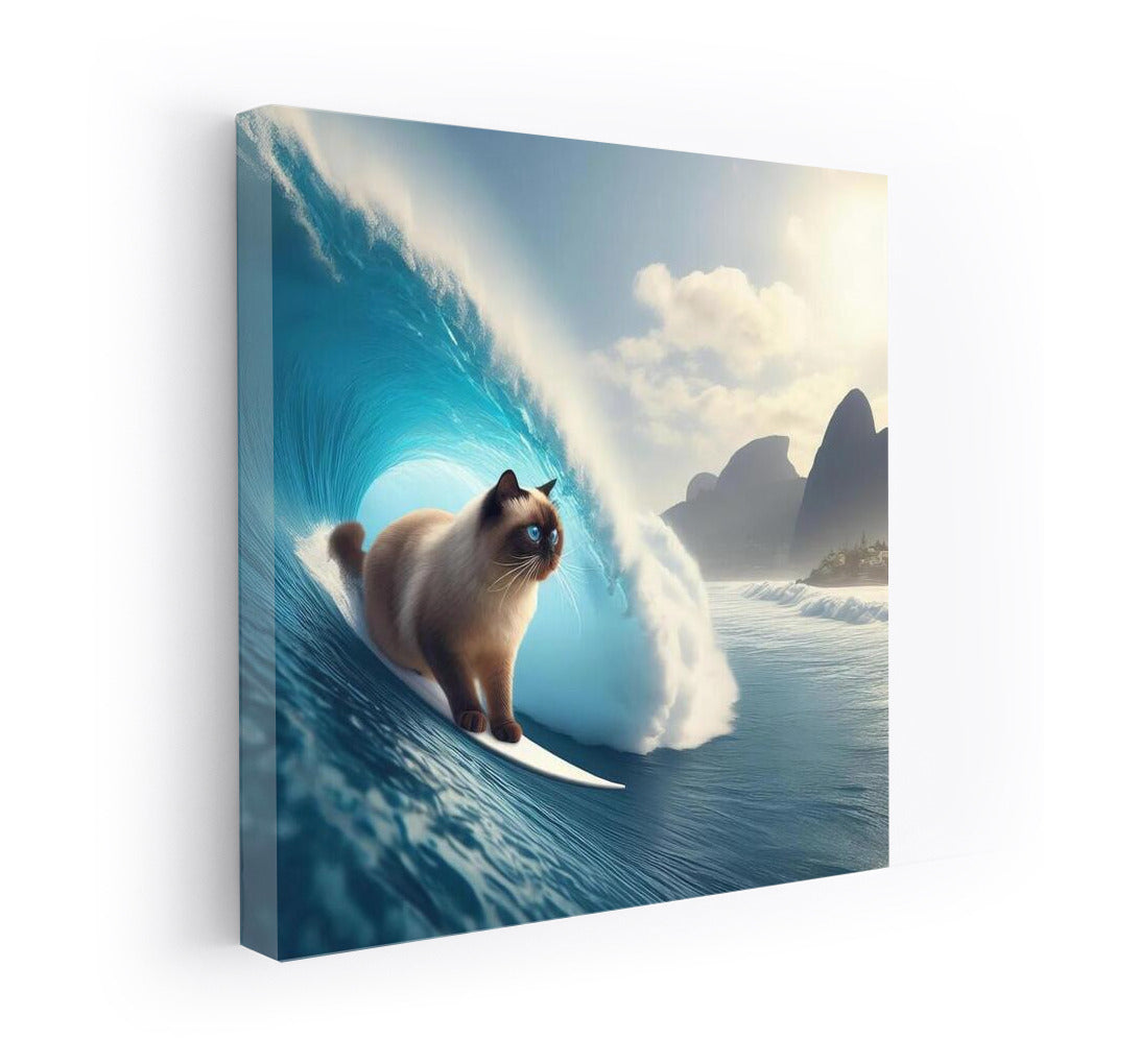 Birman Cat on a Giant Wave: Summer Surfing Adventure