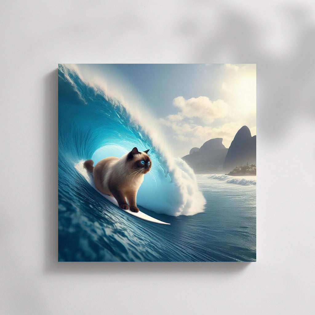 Birman Cat on a Giant Wave: Summer Surfing Adventure