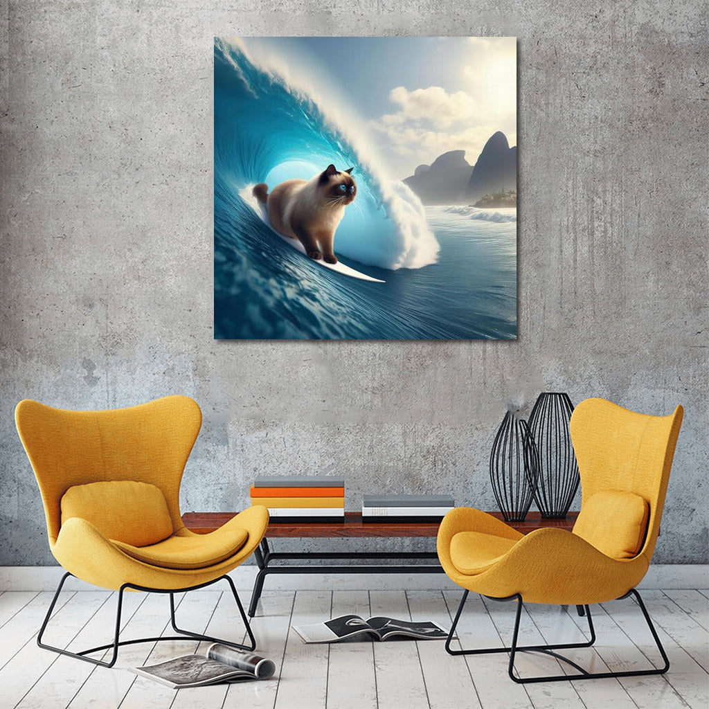 Birman Cat on a Giant Wave: Summer Surfing Adventure