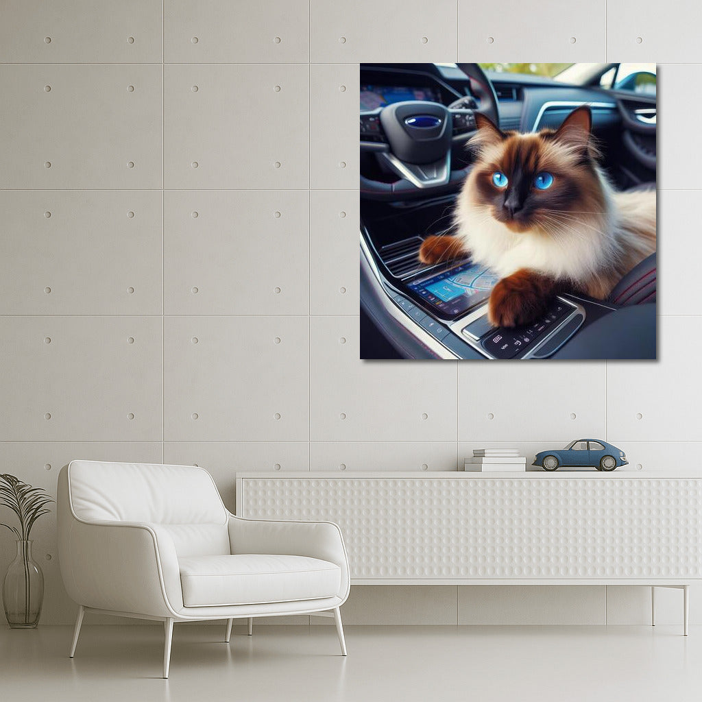 Burmese Cat in the Car of the Future: Futuristic Voyage