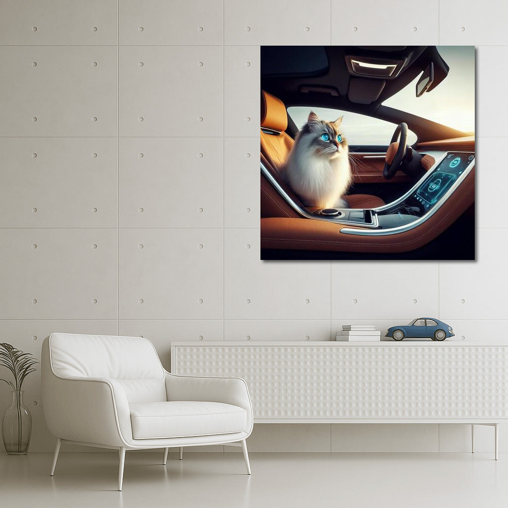 Burmese Cat Driving Futuristic Car: Grace and Style of the Future