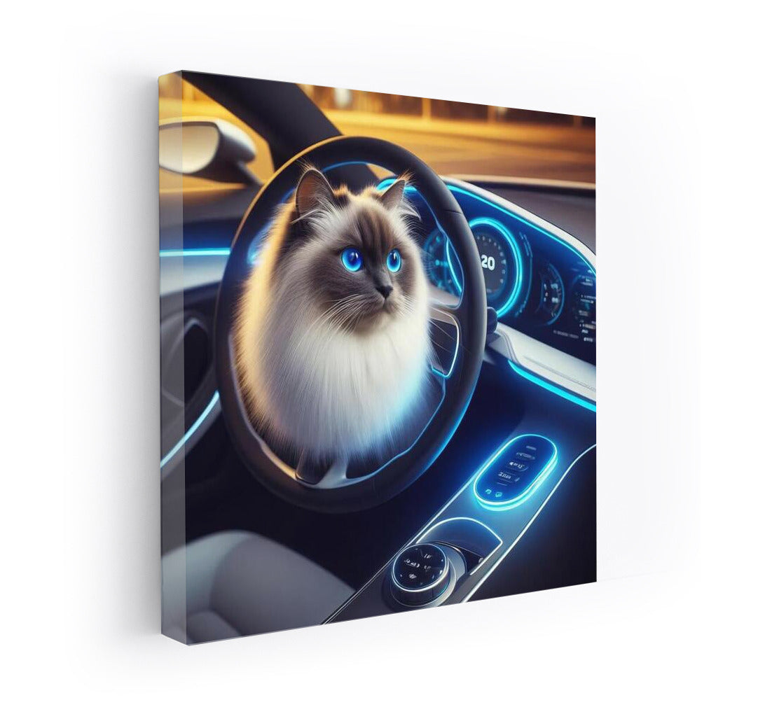 Burmese Cat in Futuristic Car: Magic of the Future