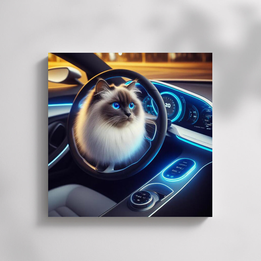 Burmese Cat in Futuristic Car: Magic of the Future