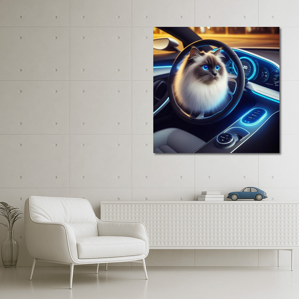 Burmese Cat in Futuristic Car: Magic of the Future