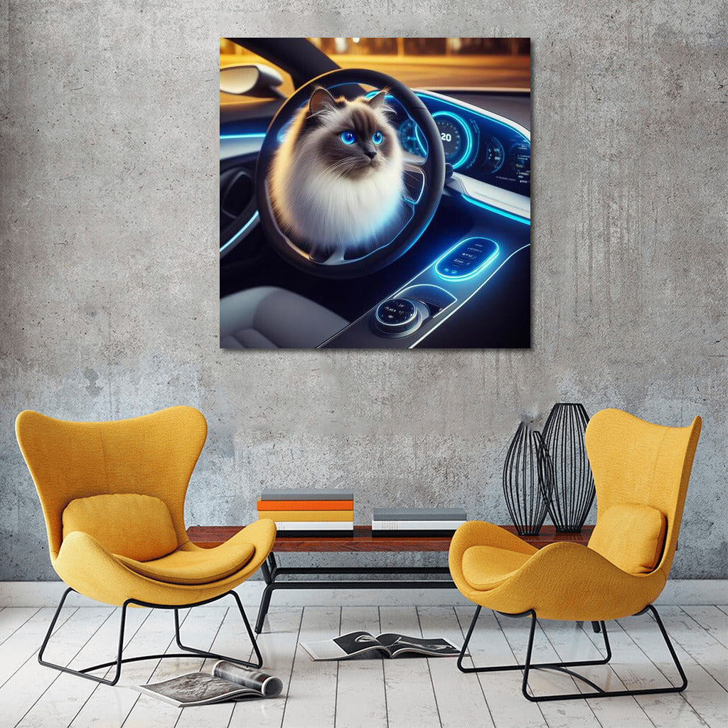 Burmese Cat in Futuristic Car: Magic of the Future
