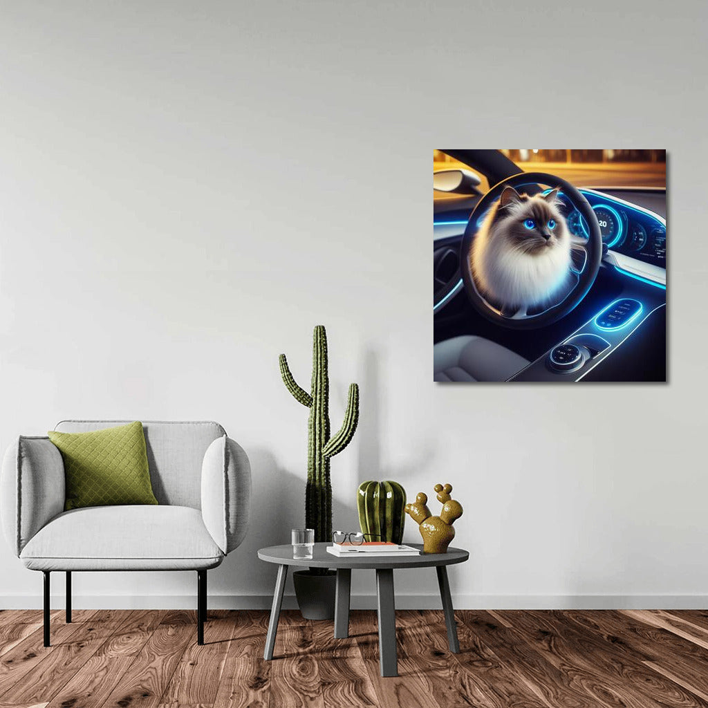 Burmese Cat in Futuristic Car: Magic of the Future