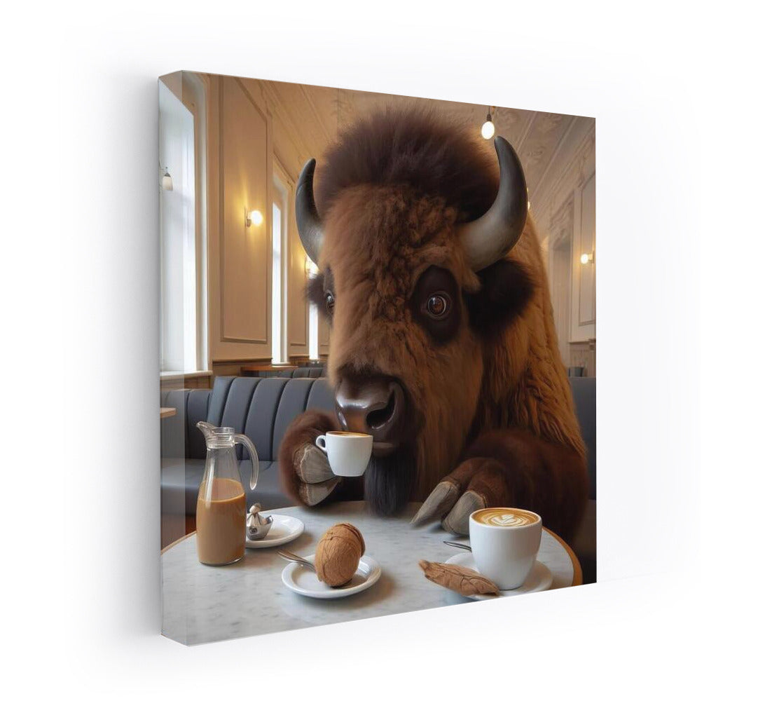 Bison in the Cafe: Morning Ritual with a Cup of Coffee