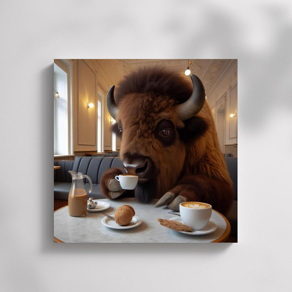 Bison in the Cafe: Morning Ritual with a Cup of Coffee