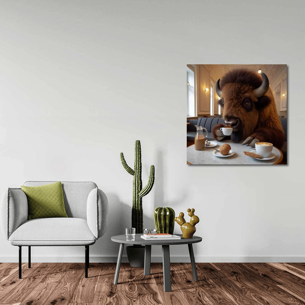 Bison in the Cafe: Morning Ritual with a Cup of Coffee