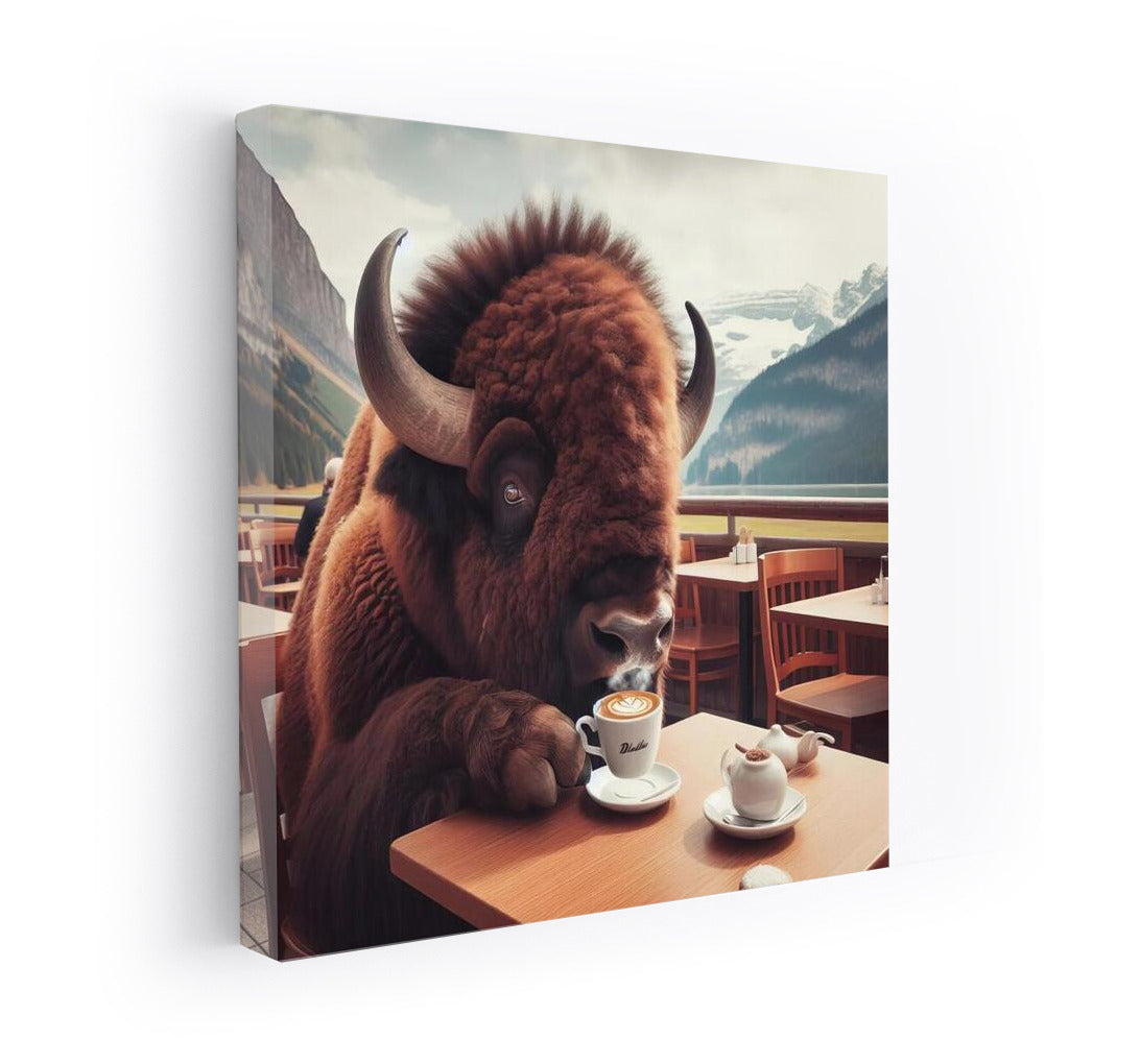 Morning Ritual: Bison with Coffee in a Cafe