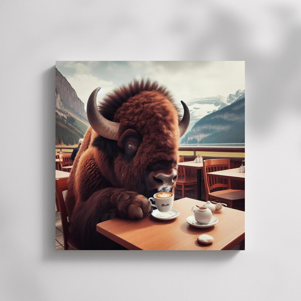 Morning Ritual: Bison with Coffee in a Cafe