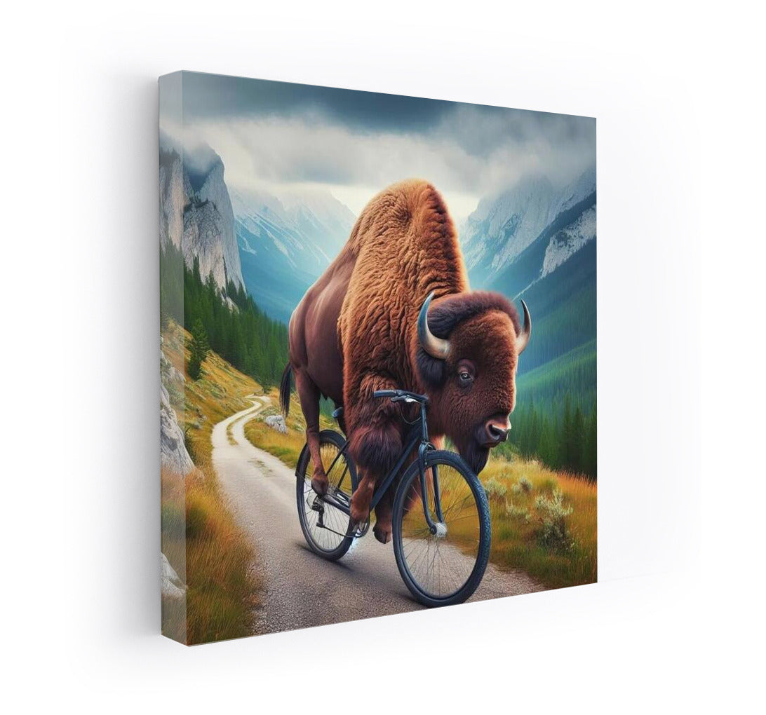 Bison on a Bike: Mountain Adventure with Humor
