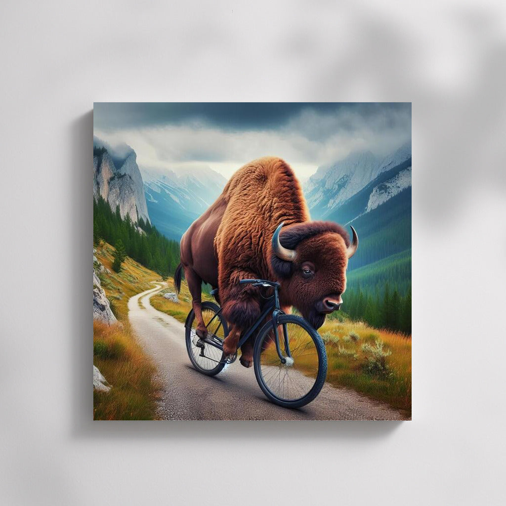 Bison on a Bike: Mountain Adventure with Humor