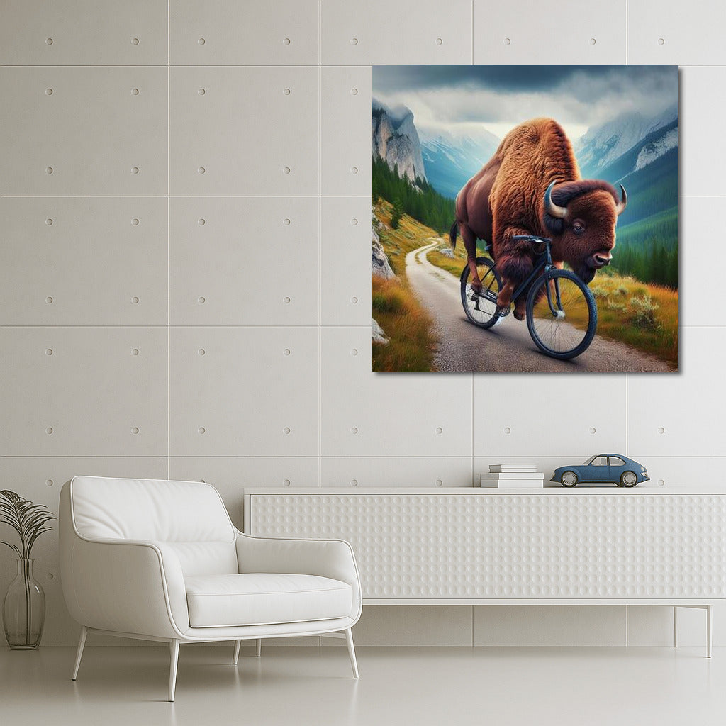 Bison on a Bike: Mountain Adventure with Humor