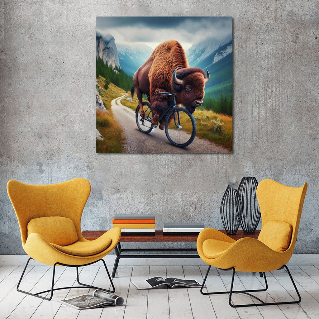 Bison on a Bike: Mountain Adventure with Humor