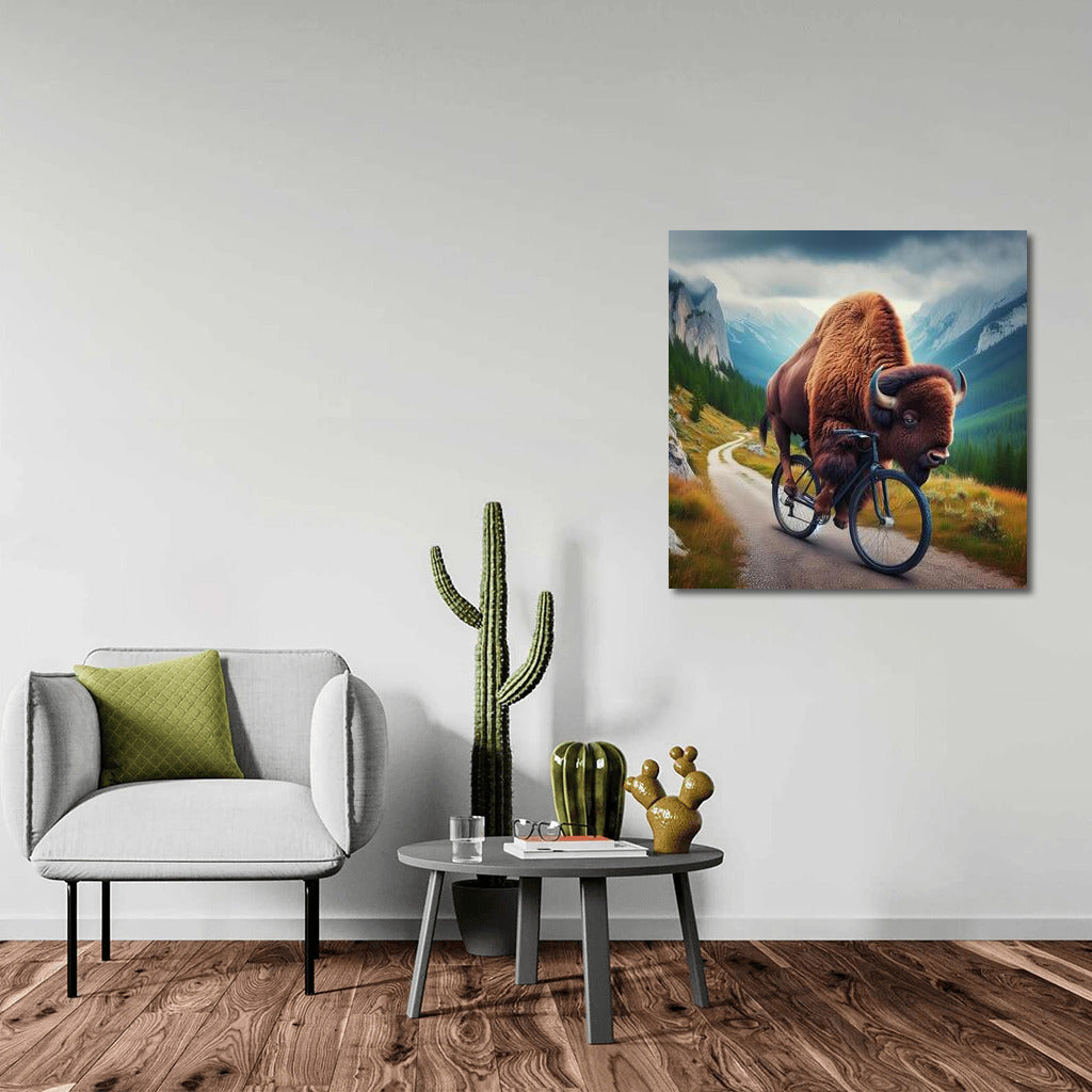 Bison on a Bike: Mountain Adventure with Humor