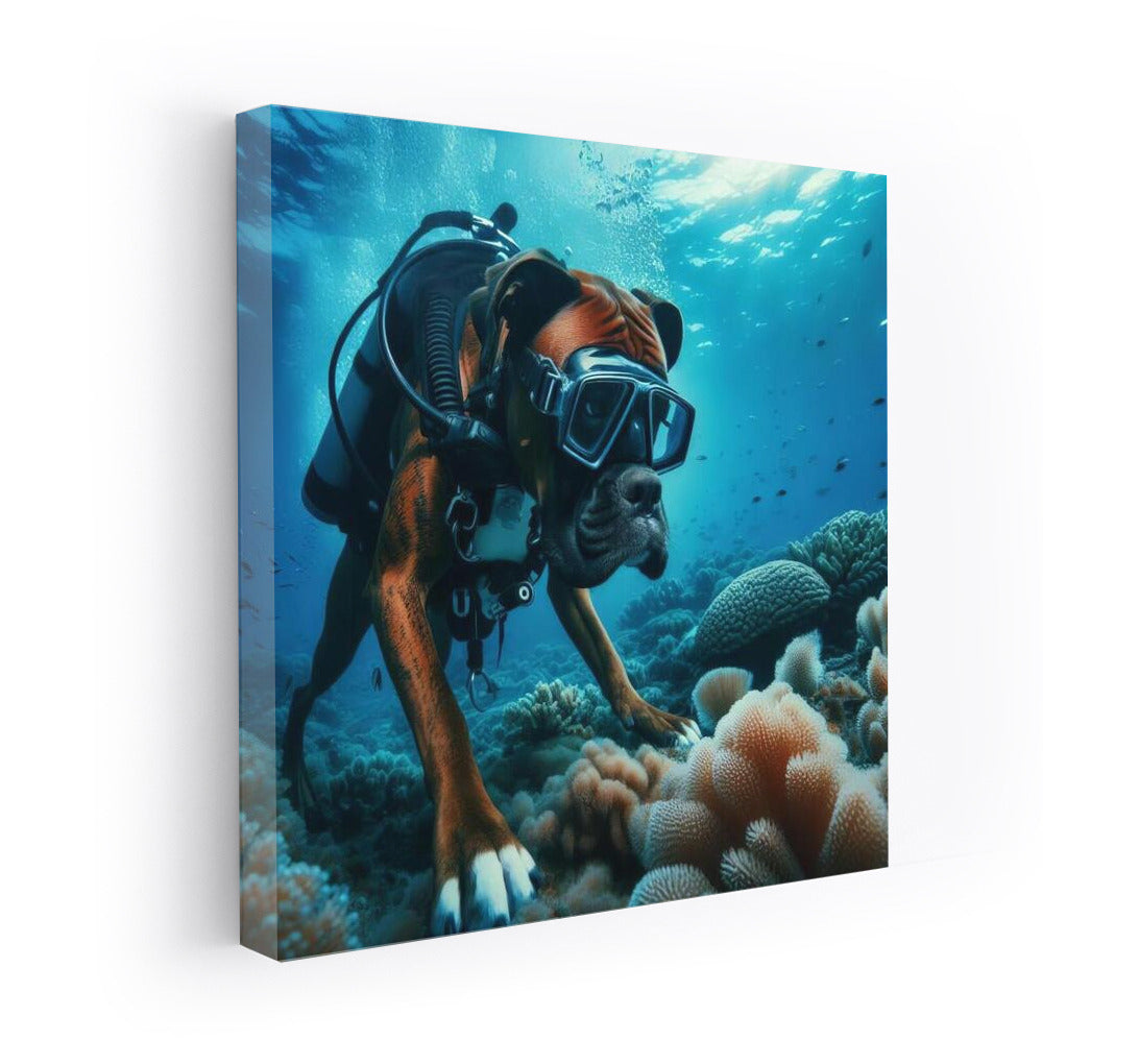 Underwater adventures of a boxer in scuba gear