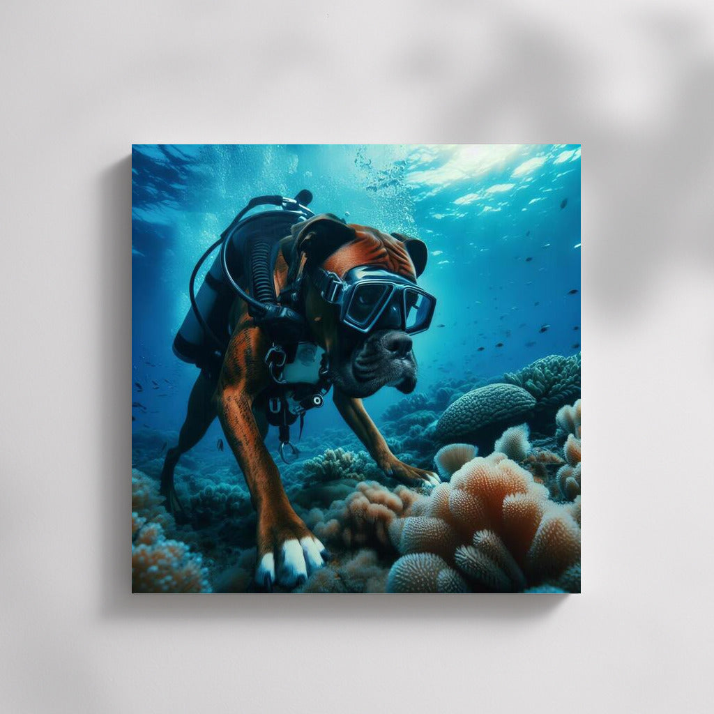 Underwater adventures of a boxer in scuba gear