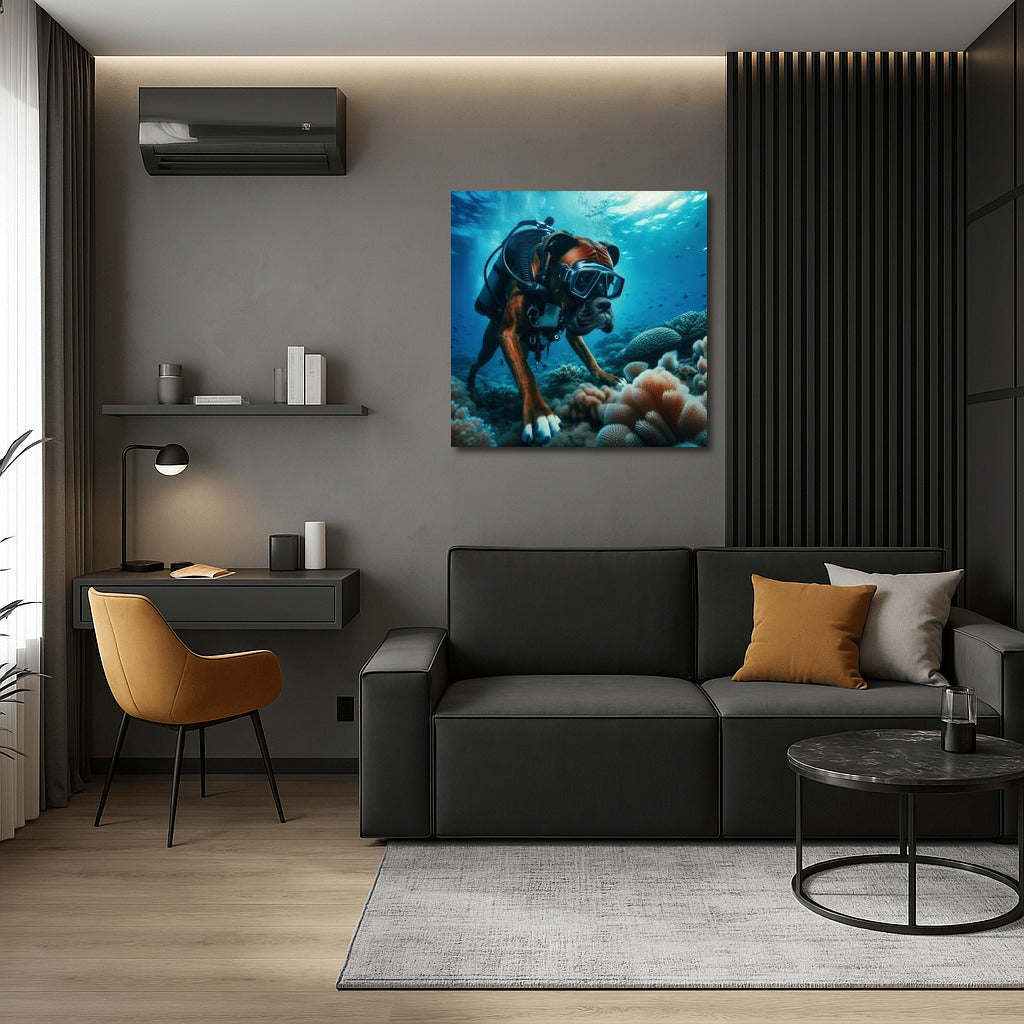 Underwater adventures of a boxer in scuba gear