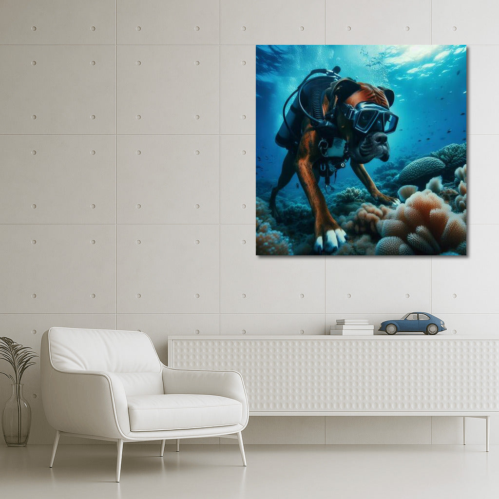 Underwater adventures of a boxer in scuba gear
