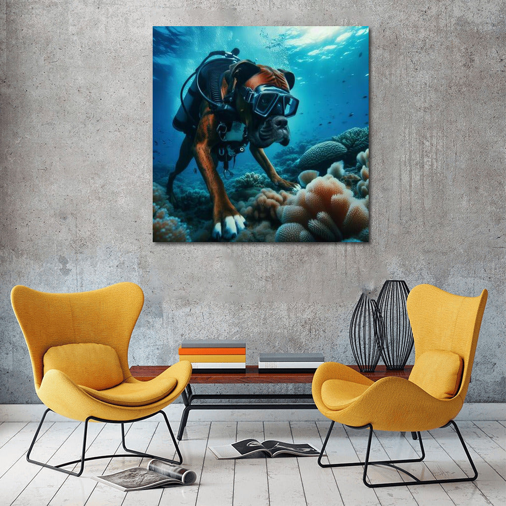 Underwater adventures of a boxer in scuba gear