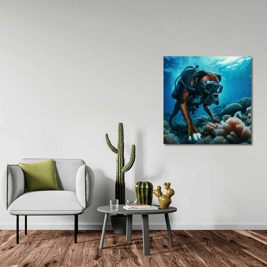 Underwater adventures of a boxer in scuba gear