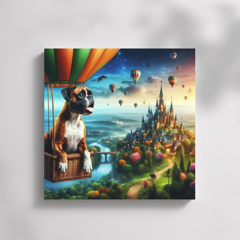 Boxer in a Hot Air Balloon over a Fairytale City: The Magic of Flight