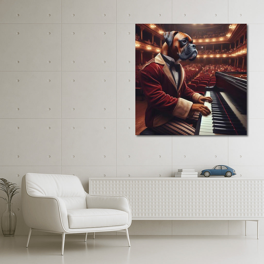 Symphony of Power: Boxer at the Piano in a Concert Hall
