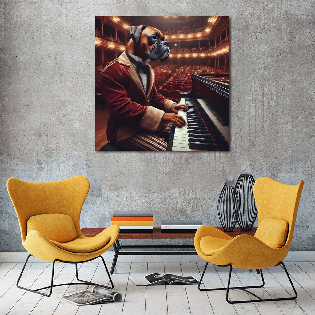 Symphony of Power: Boxer at the Piano in a Concert Hall