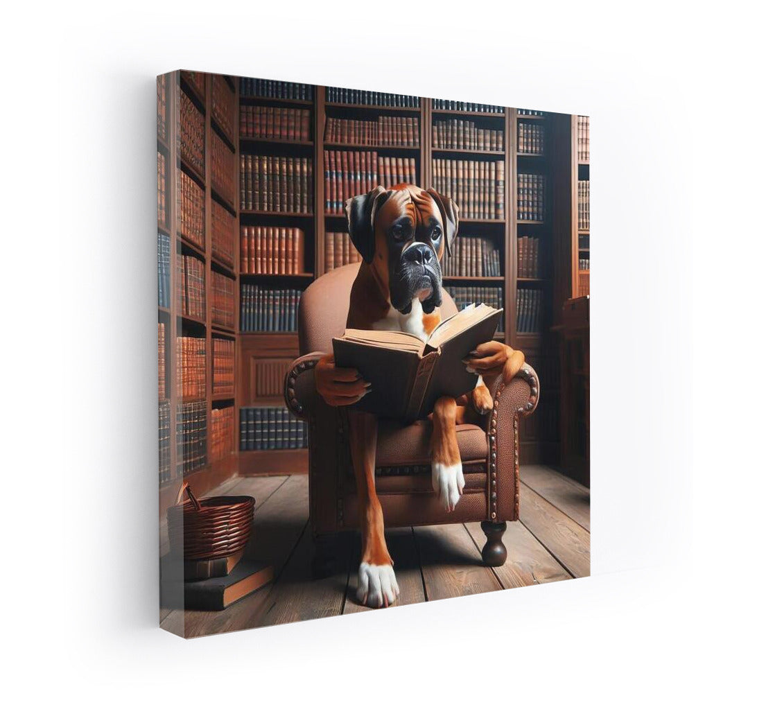 Boxer in the Library: Reading on a Little Chair